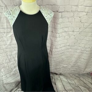 Alex evening formal evening dress black white sz 12 sequin beaded cap sleeve